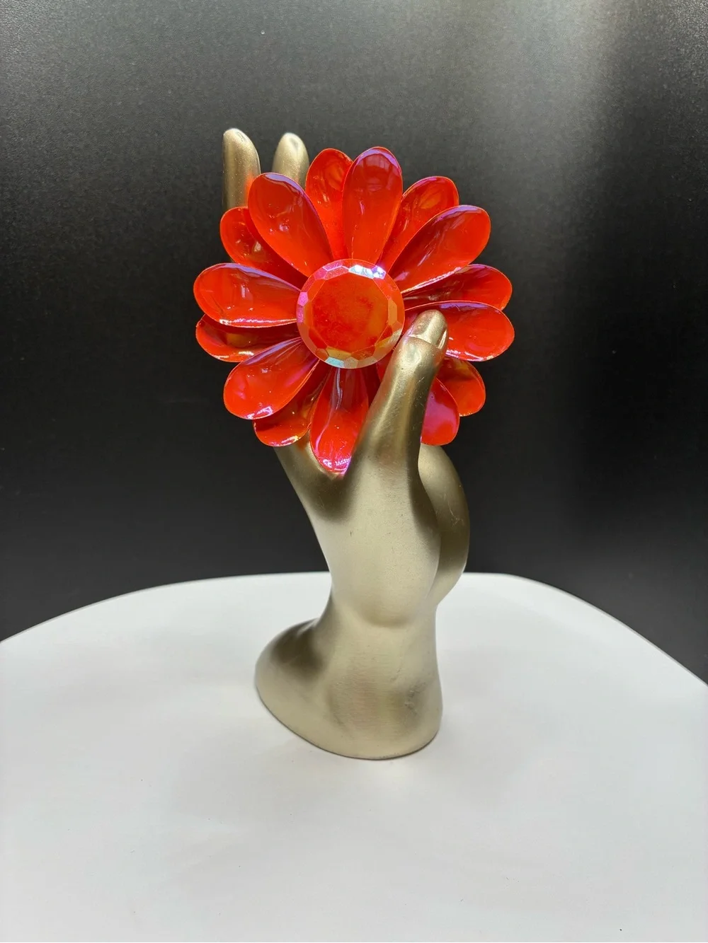 Vintage Glossy Orange  Flower Brooch -